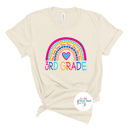 3rd grade rainbow neon print tee, teacher love shirt, appreciation gift, positive affirmation shirt