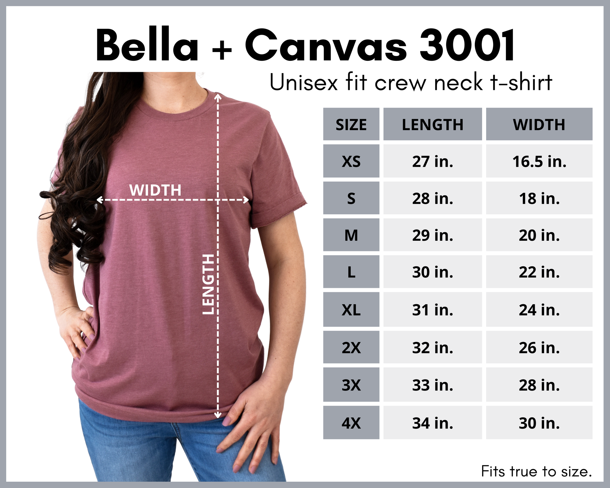 unisex t-shirt size chart