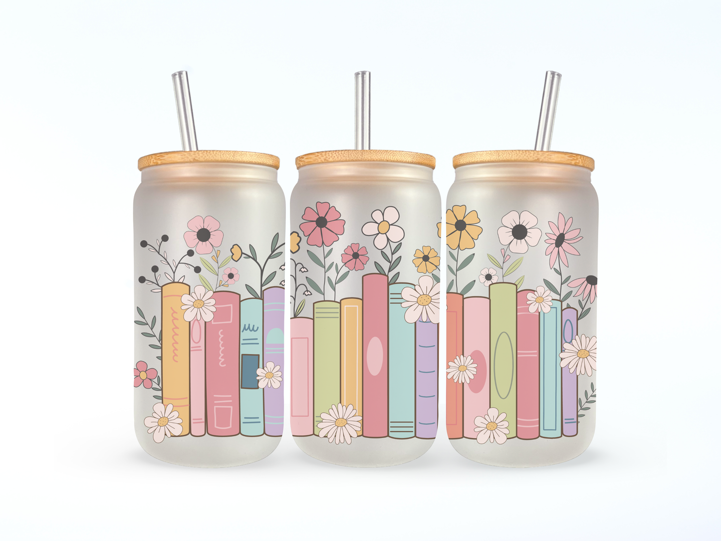 Books & Flowers Glass Cup