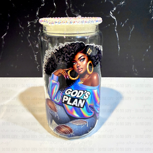 God's Plan Glass Cup W/Bling Top