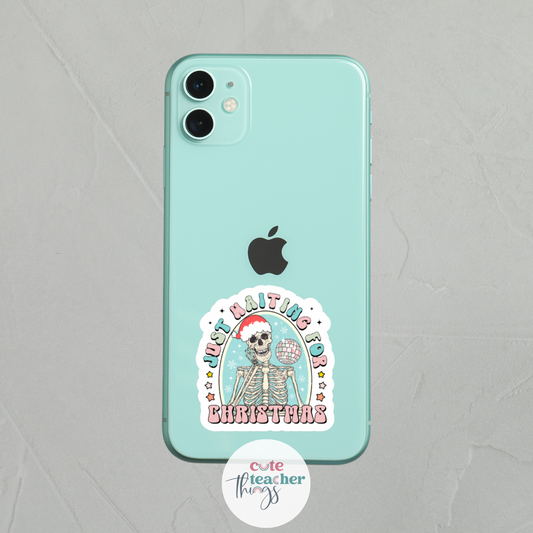 just waiting for christmas sticker, cellphone cases sticker, 2 to 3 inches in diameter