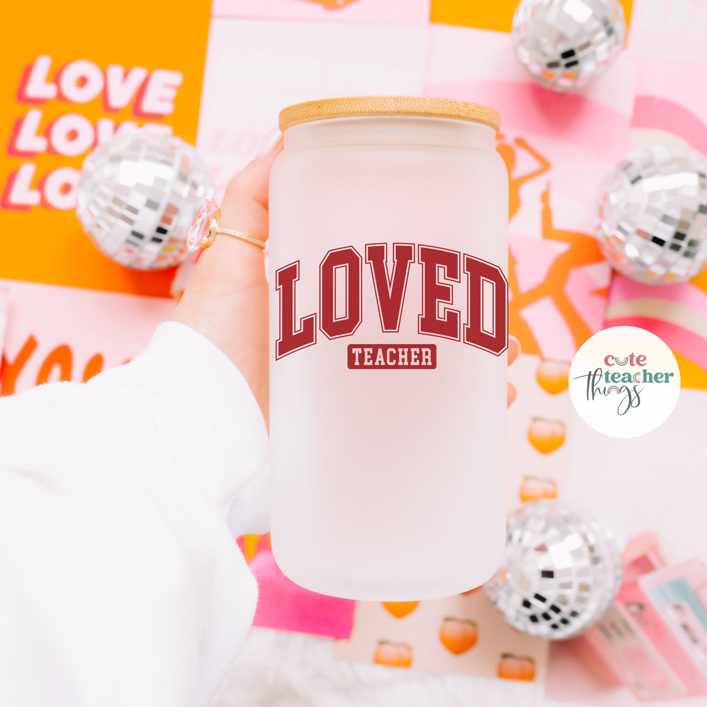 Love Teacher Frosted Glass Cup