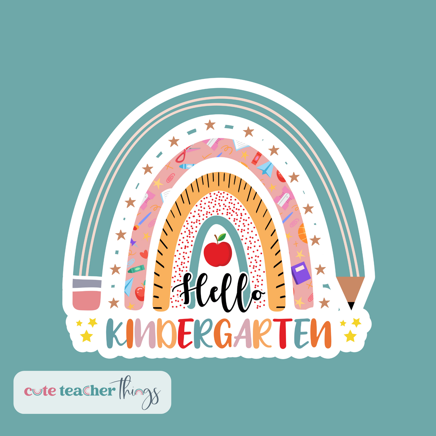 hello kindergarten sticker, back to school, good vibes sticker