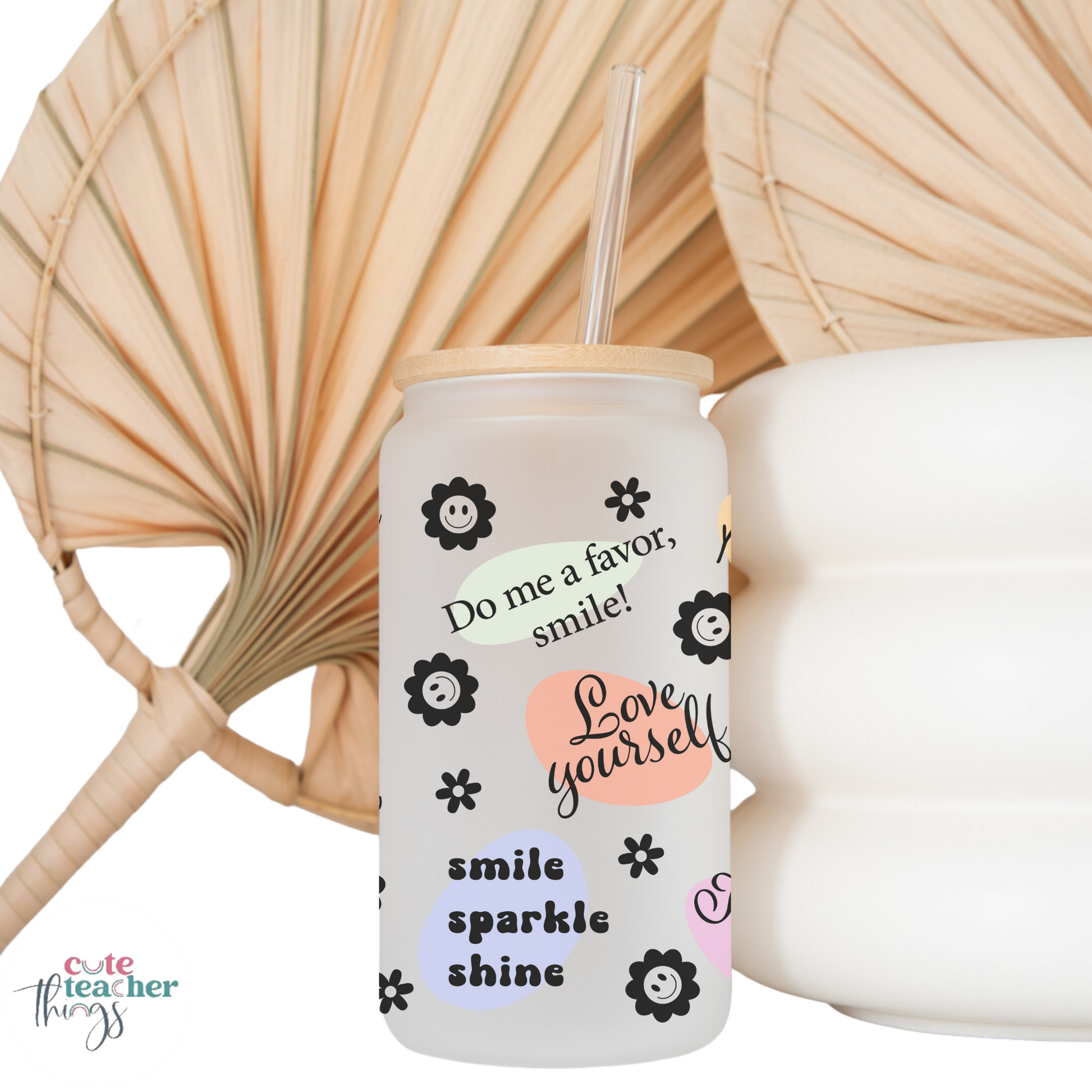 positive quotes frosted glass cup, good vibes, motivational drinkware