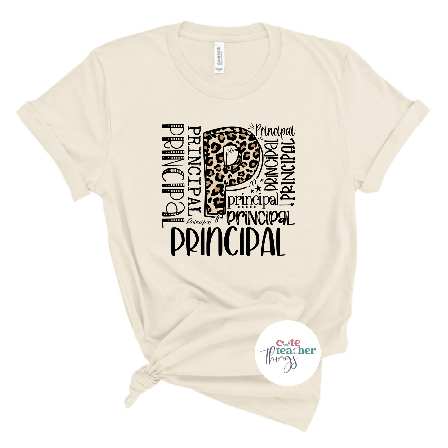 principal typography leopard print tee, principal life, first day of school shirt
