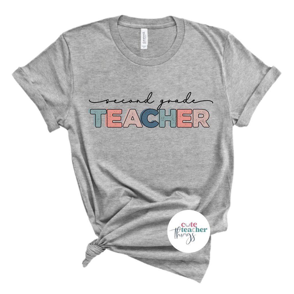 retro second grade teacher tee, teacher graphic shirt, first day of school t-shirt