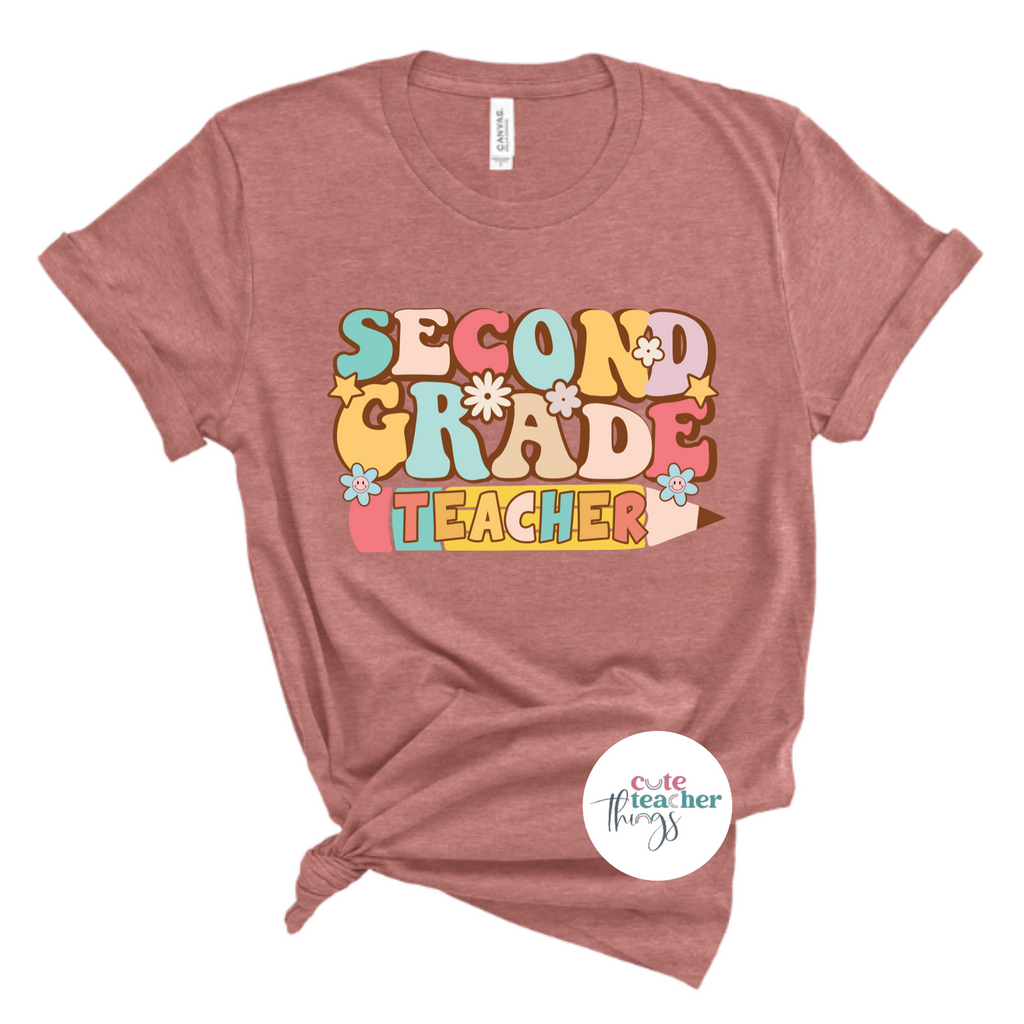 second grade teacher floral tee, second grade team t-shirt, teacher appreciation shirt