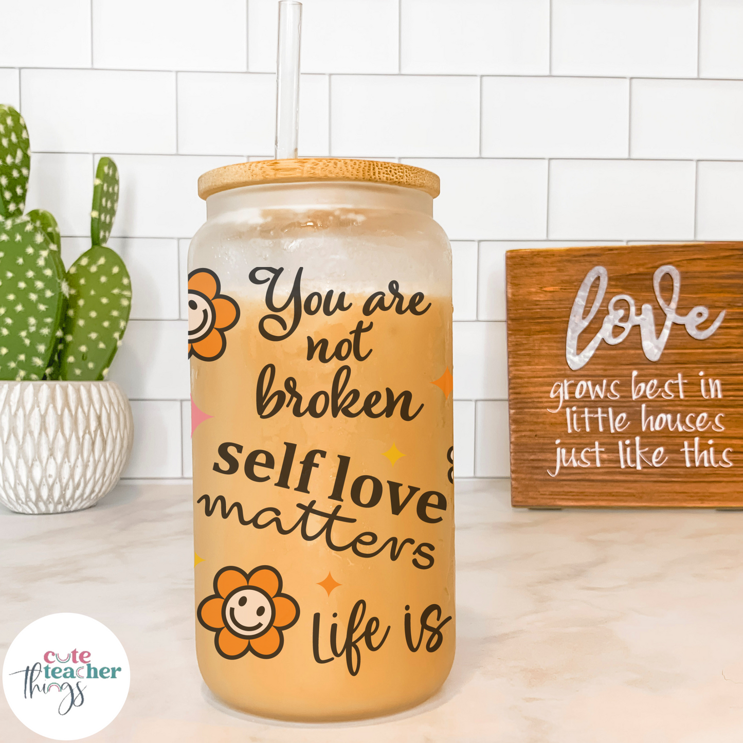 smiley quotes, teacher glass cup, appreciation gift