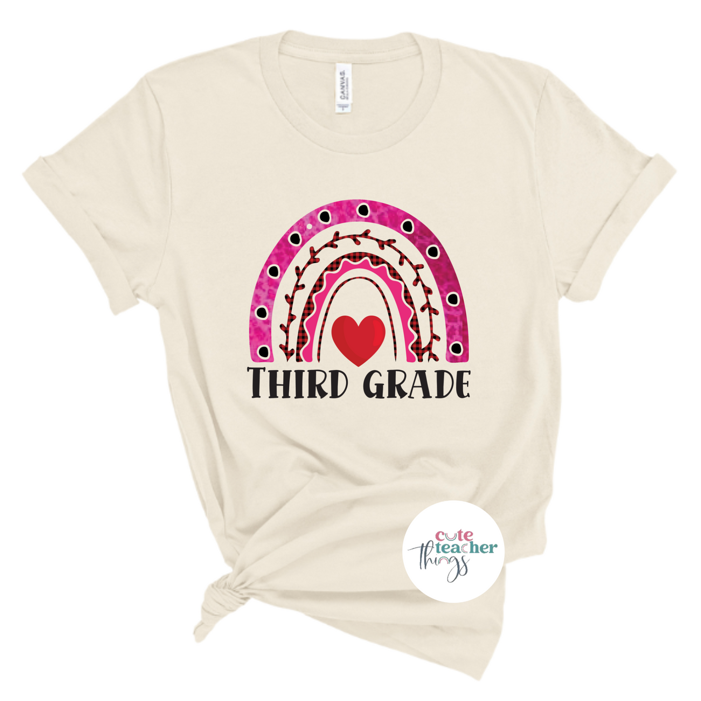 third grade plaid rainbow tee, back to school t-shirt, gift idea for third grade teacher shirt