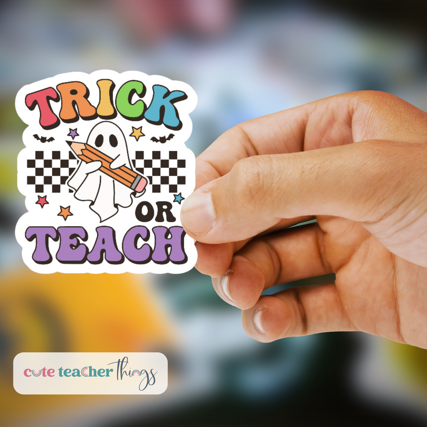 trick or teach sticker, funny teacher sticker, halloween themed
