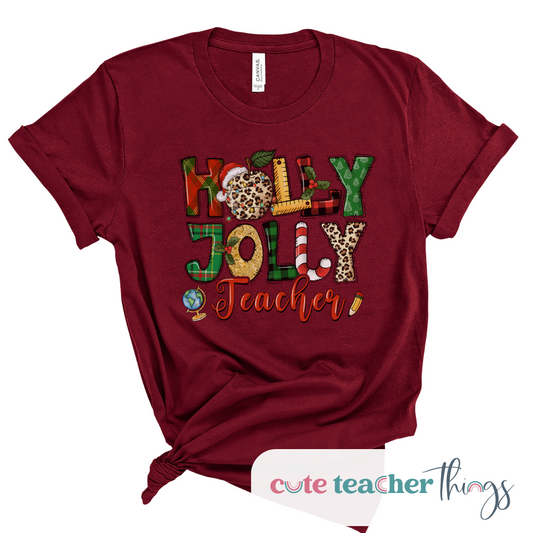 holly jolly teacher design, christmas shirt for teachers