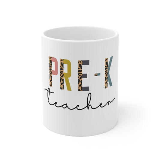 pre-k teacher 11oz ceramic mug, animal print, teacher life mug
