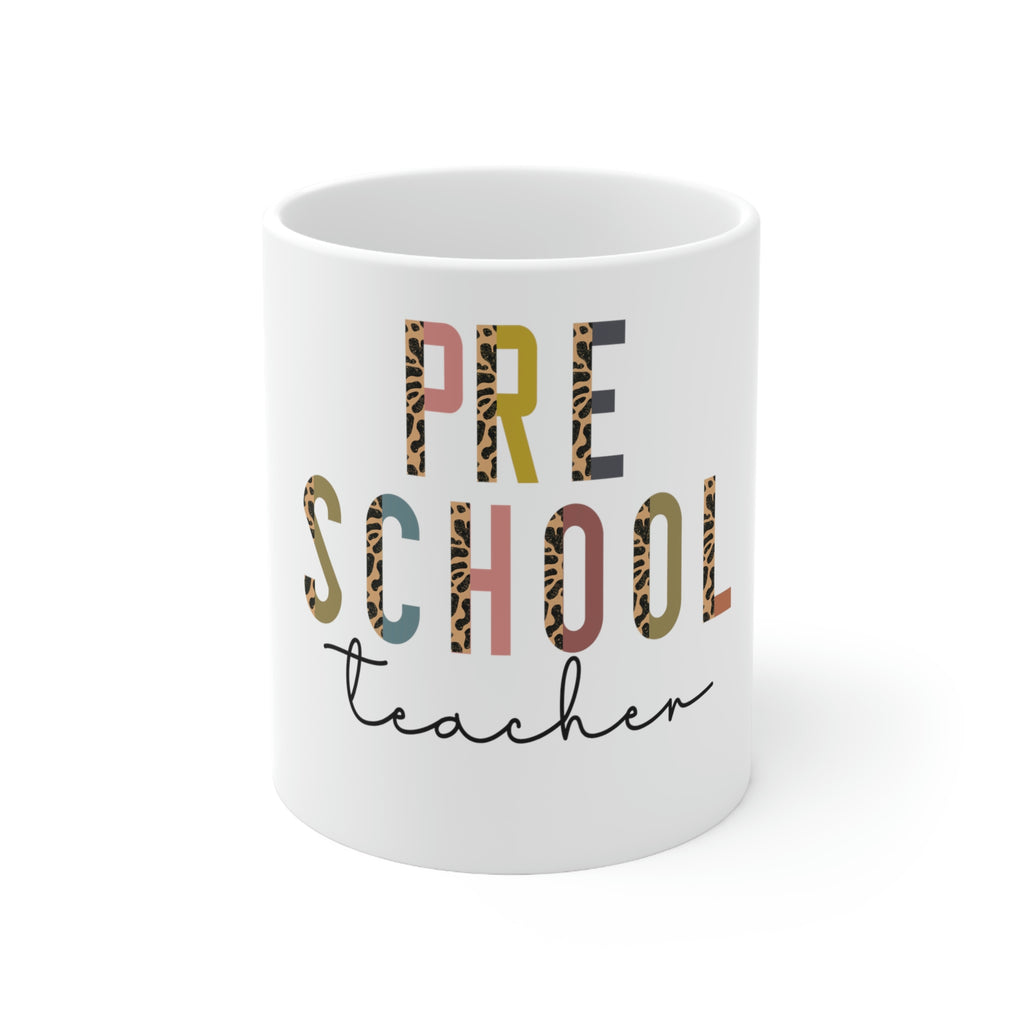 preschool teacher 11oz ceramic mug, half-leopard print, appreciation gift