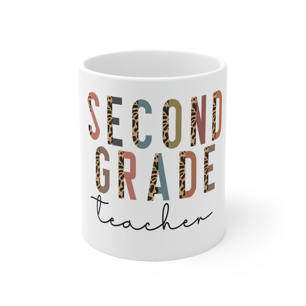 second grade teacher 11oz ceramic mug, half-leopard print, birthday gift