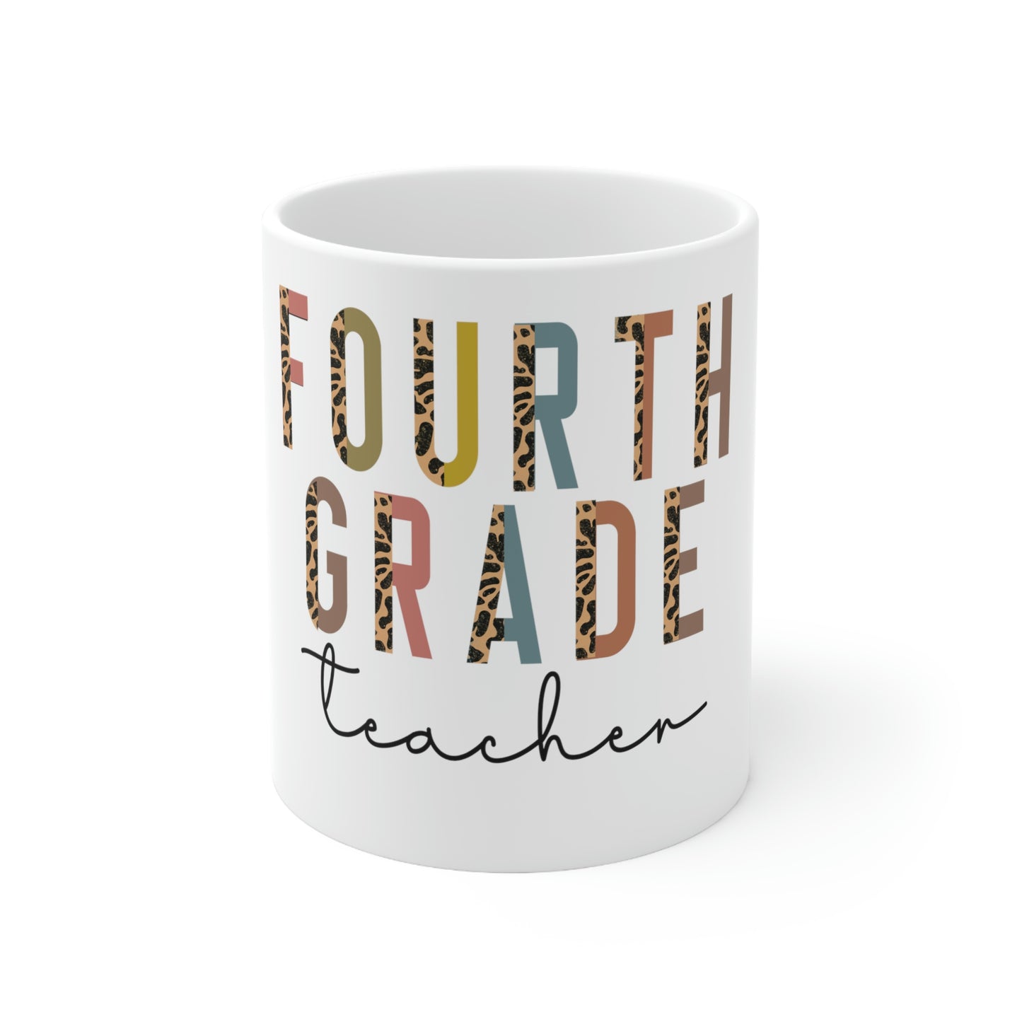 fourth grade teacher 11oz ceramic mug, animal print, gift idea for teachers
