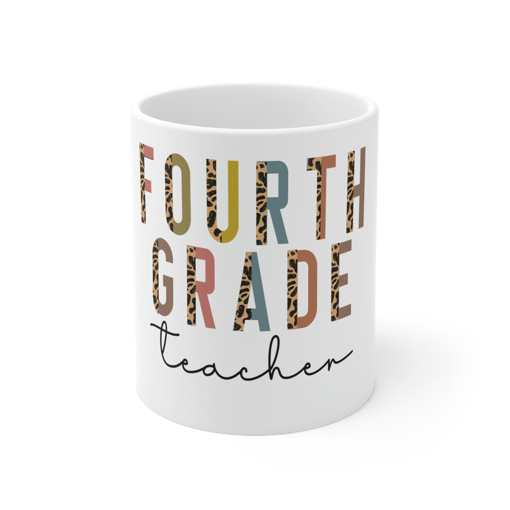 fourth grade teacher 11oz ceramic mug, animal print, gift idea for teachers 