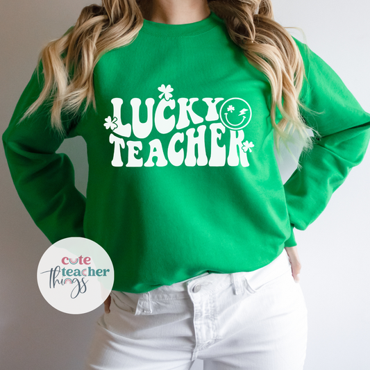 Lucky Teacher Retro Smiley Face Sweatshirt