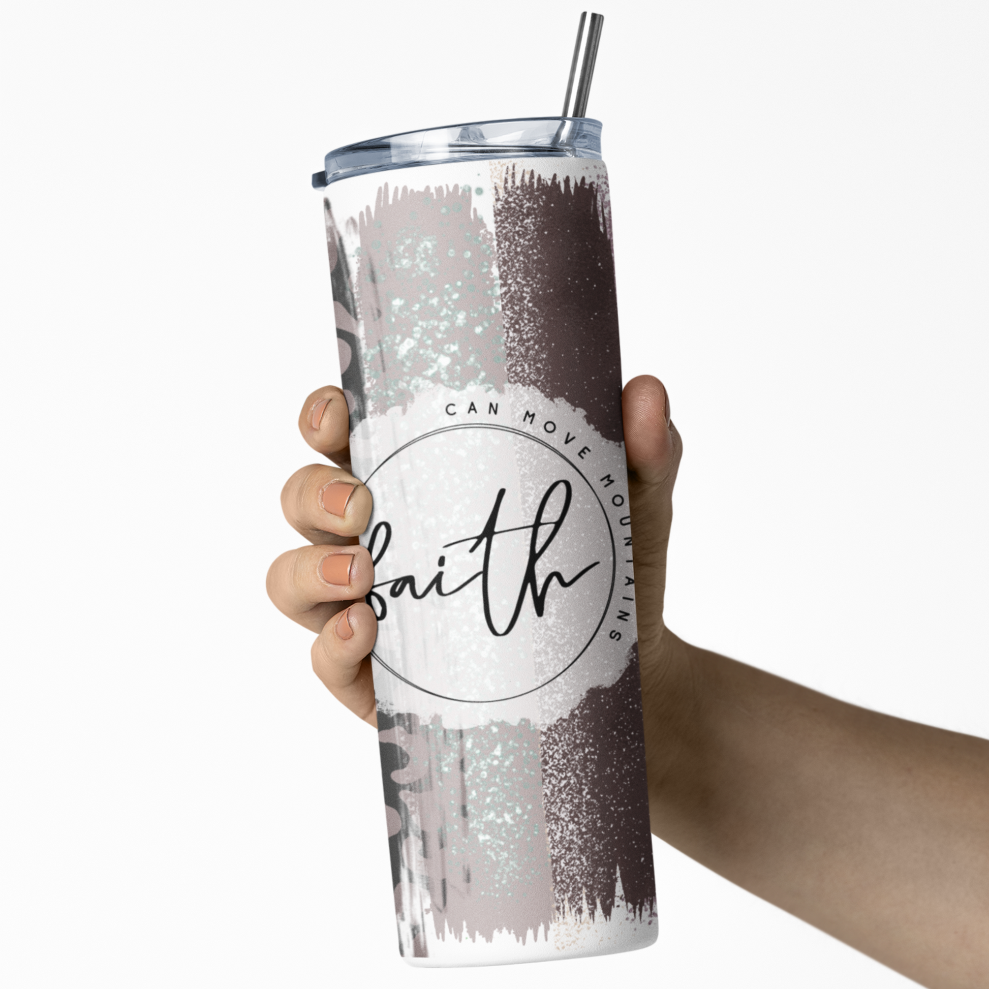 faith can move mountains skinny tumbler with lid and straw