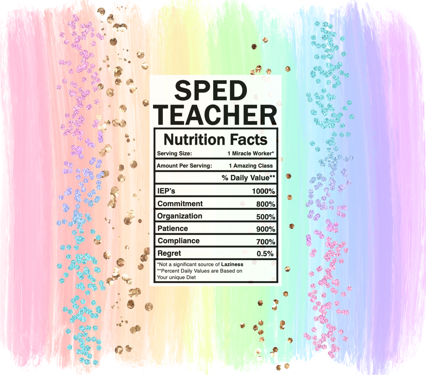 pastel rainbow sped teacher nutrition facts svg