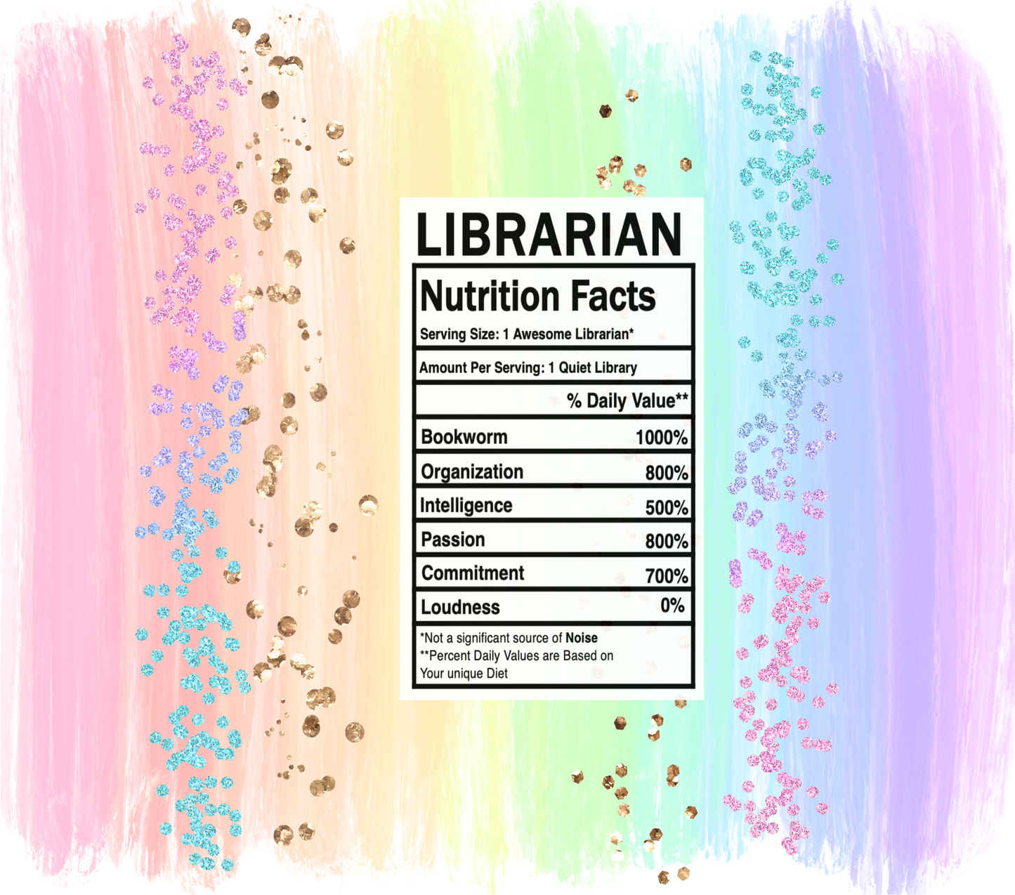 pastel rainbow librarian nutrition facts svg