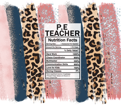 pink leopard P.E. teacher nutrition facts svg