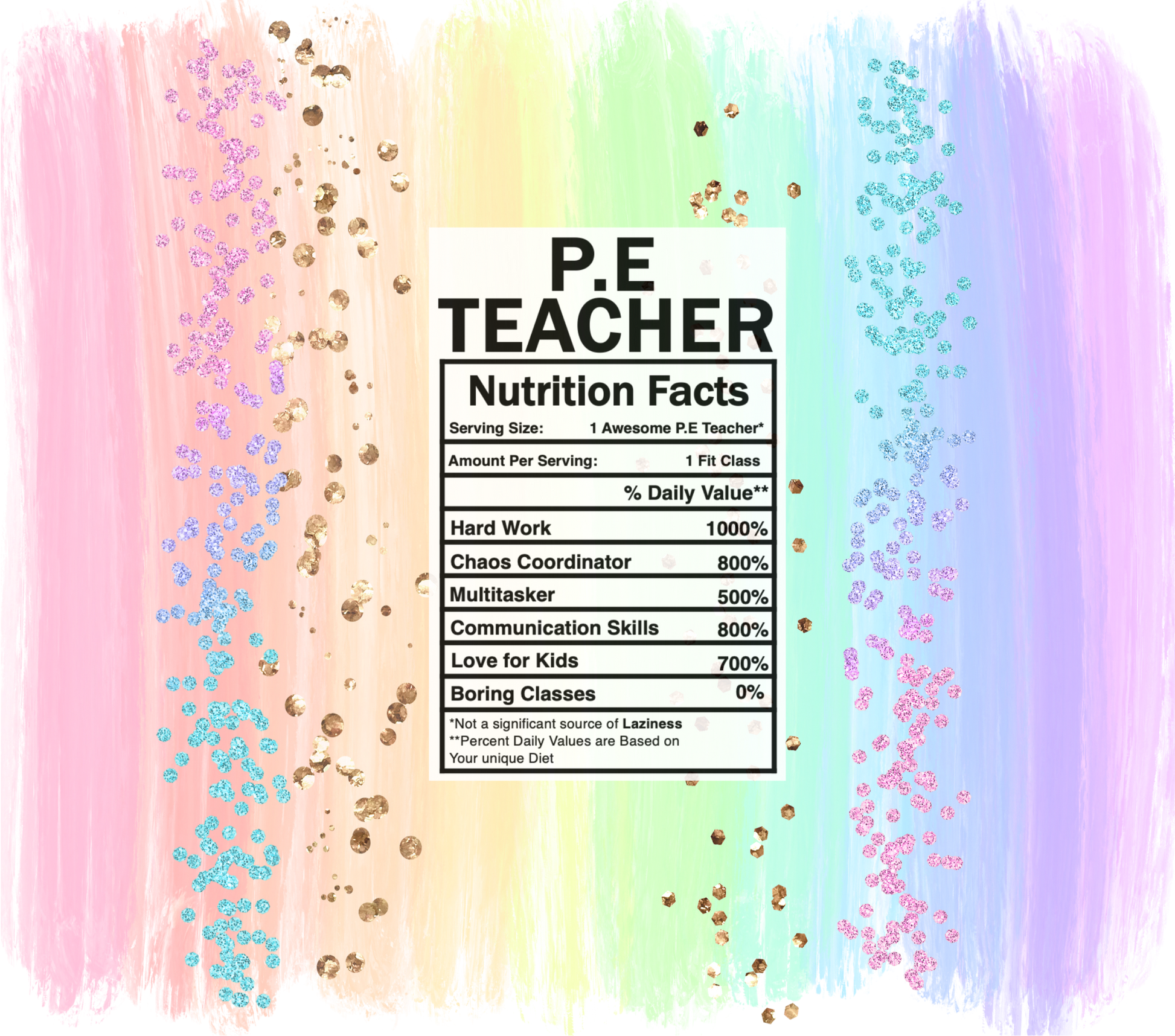 pastel rainbow P.E. teacher nutrition facts svg