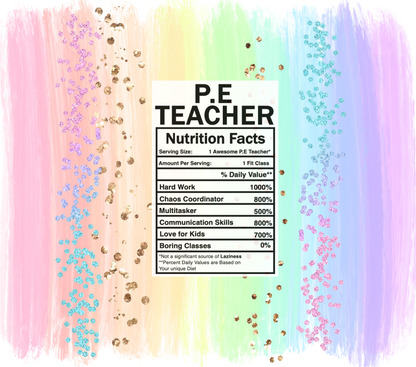 pastel rainbow P.E. teacher nutrition facts svg