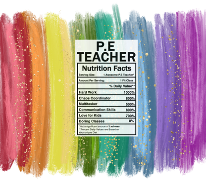 bright rainbow P.E. teacher nutrition facts svg