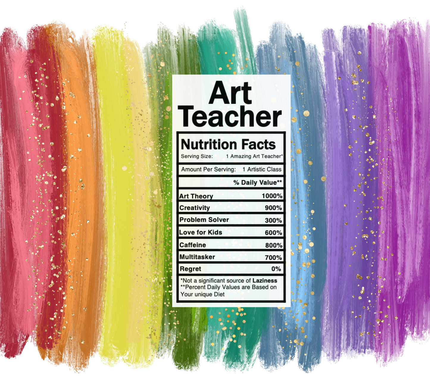 bright rainbow art teacher nutrion facts svg