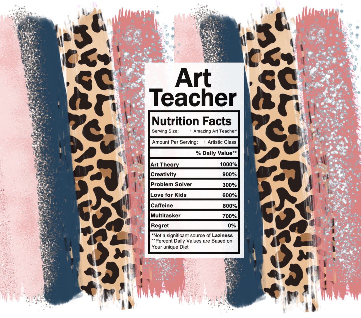 pink leopard art teacher nutrition facts svg