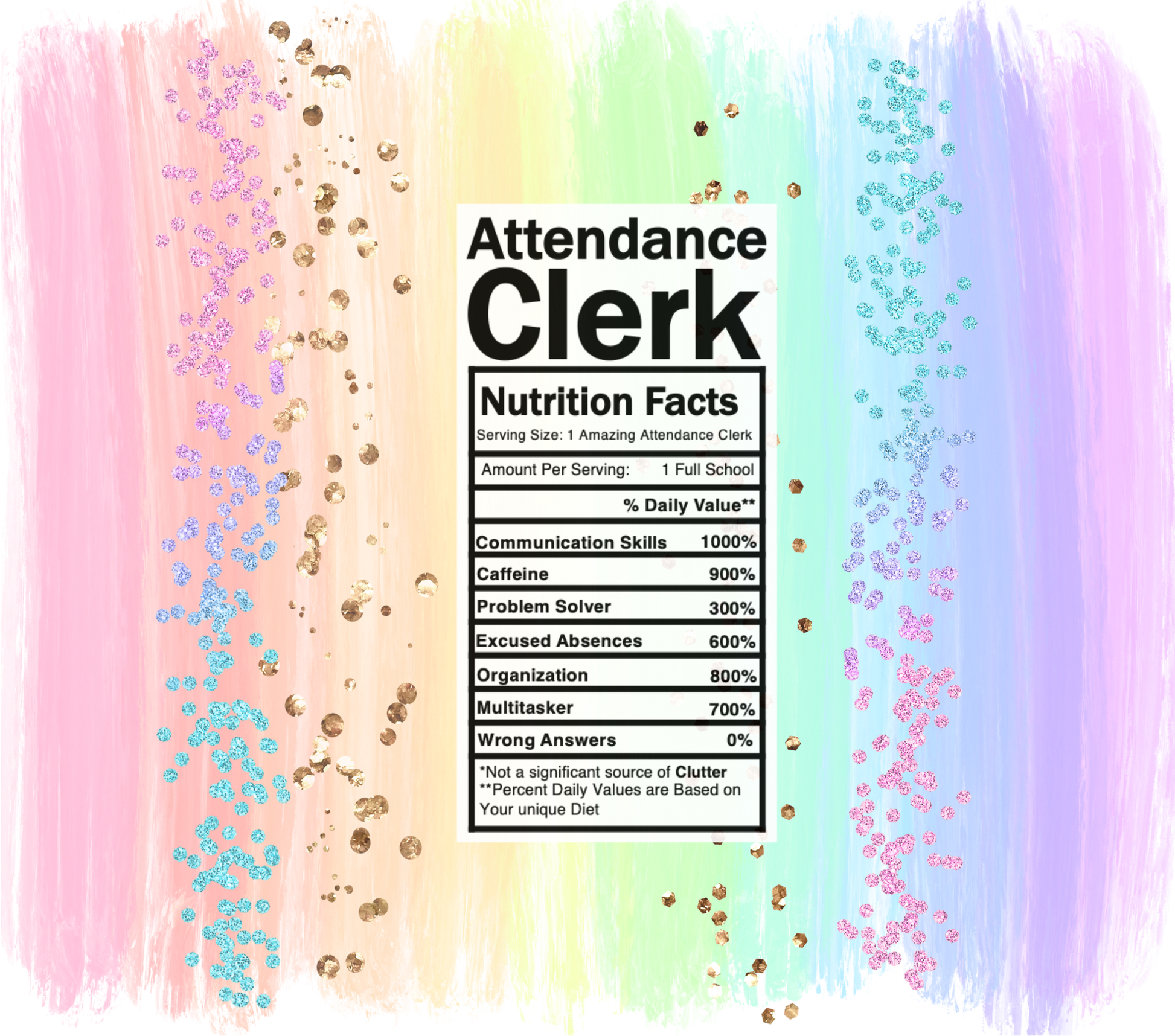 pastel rainbow attendance clerk nutrition facts svg
