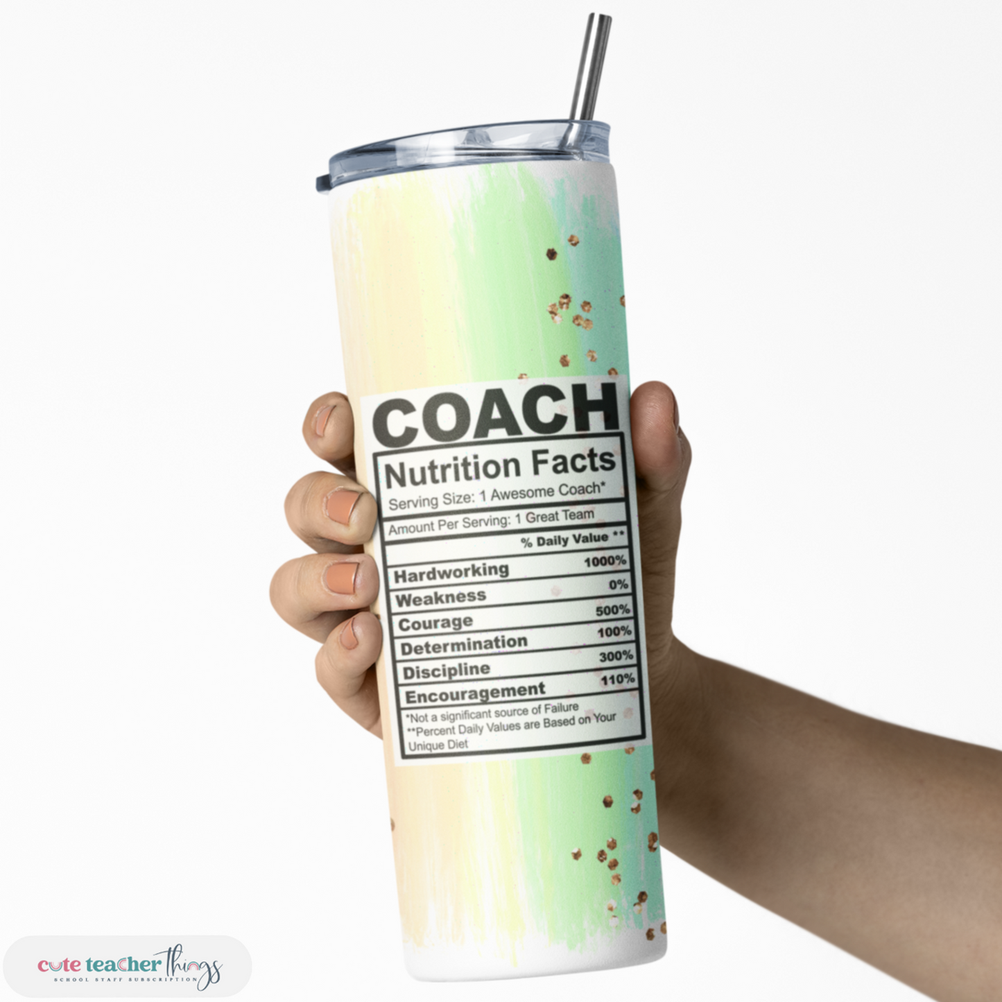 20 oz skinny tumbler, pastel rainbow coach nutrition facts design, affirmation tumbler