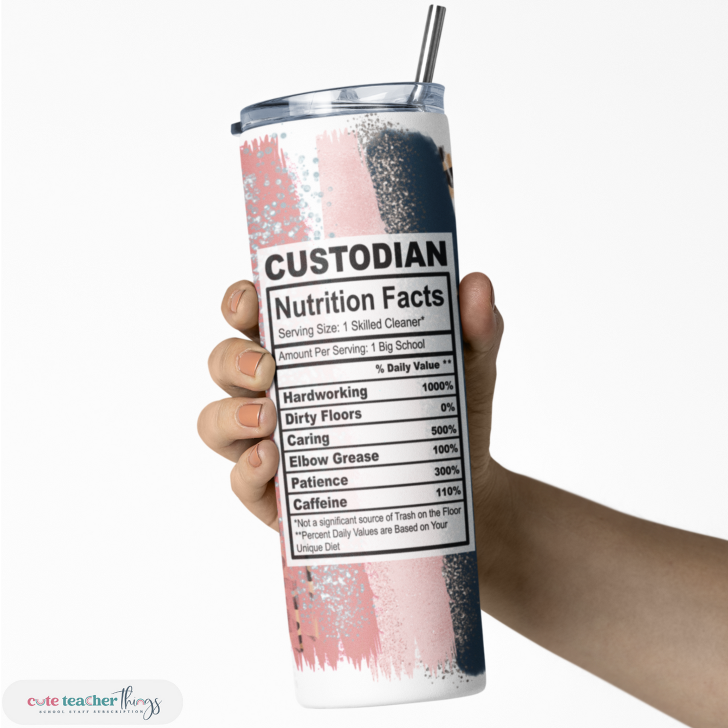 double wall insulated skinny tumbler, pink leopard custodian nutrition facts design