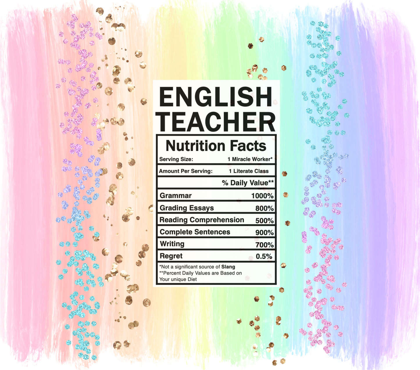 pastel rainbow english teacher nutrition facts svg