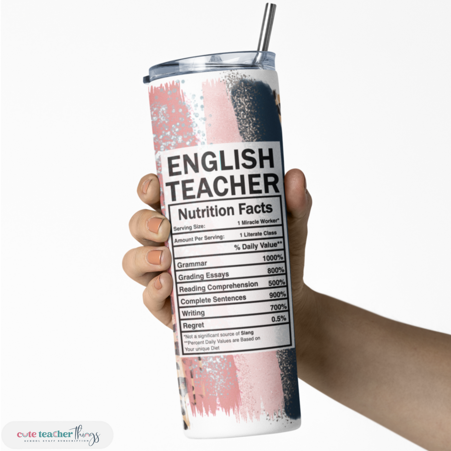 20 oz english teacher nutrition facts design pink leopard print skinny tumbler