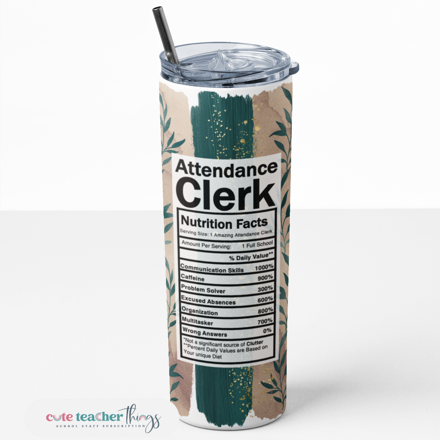 fall harvest attendance clerk nutrition facts design skinny tumbler with lid and straw.
