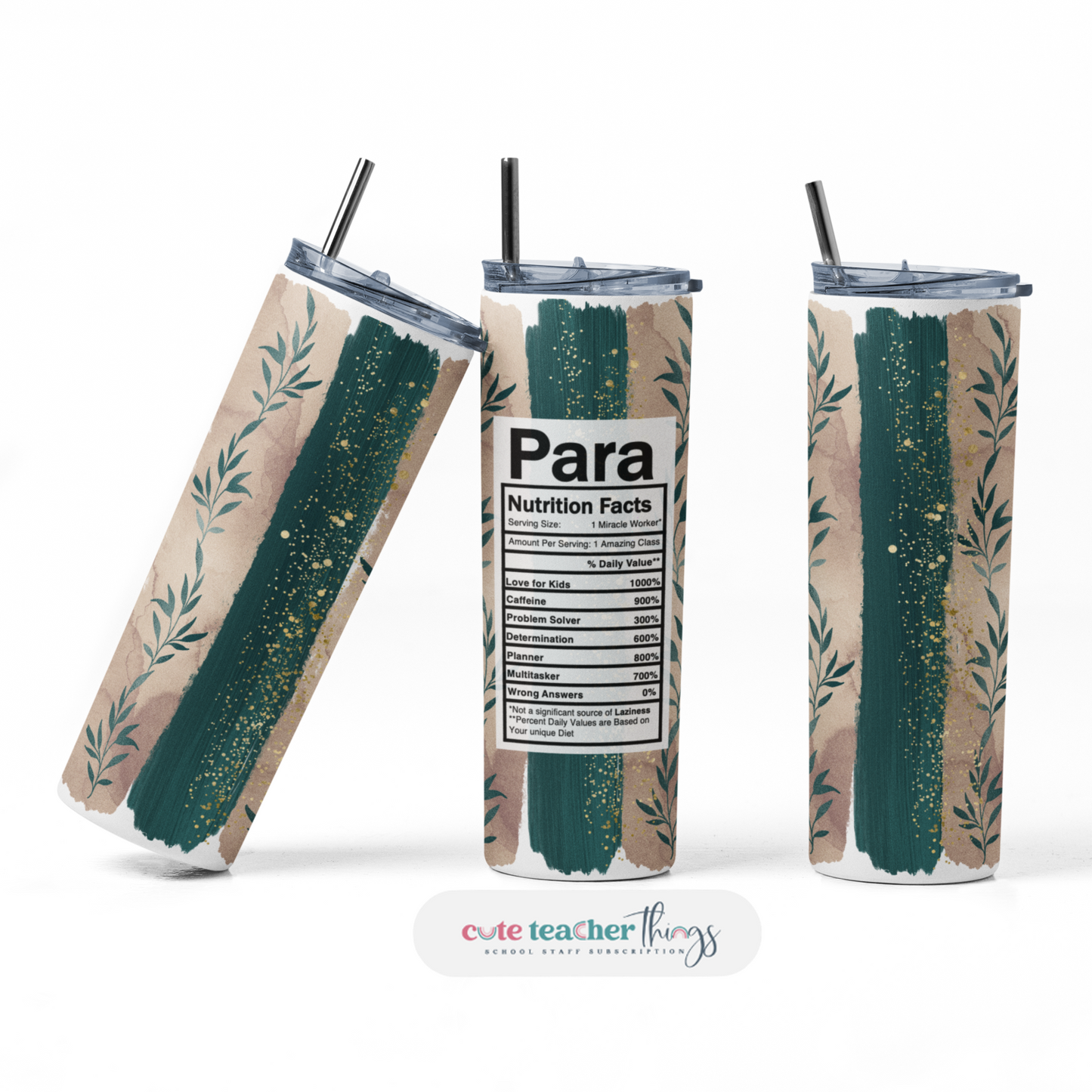 tumbler with lid and straw, para nutrition facts design