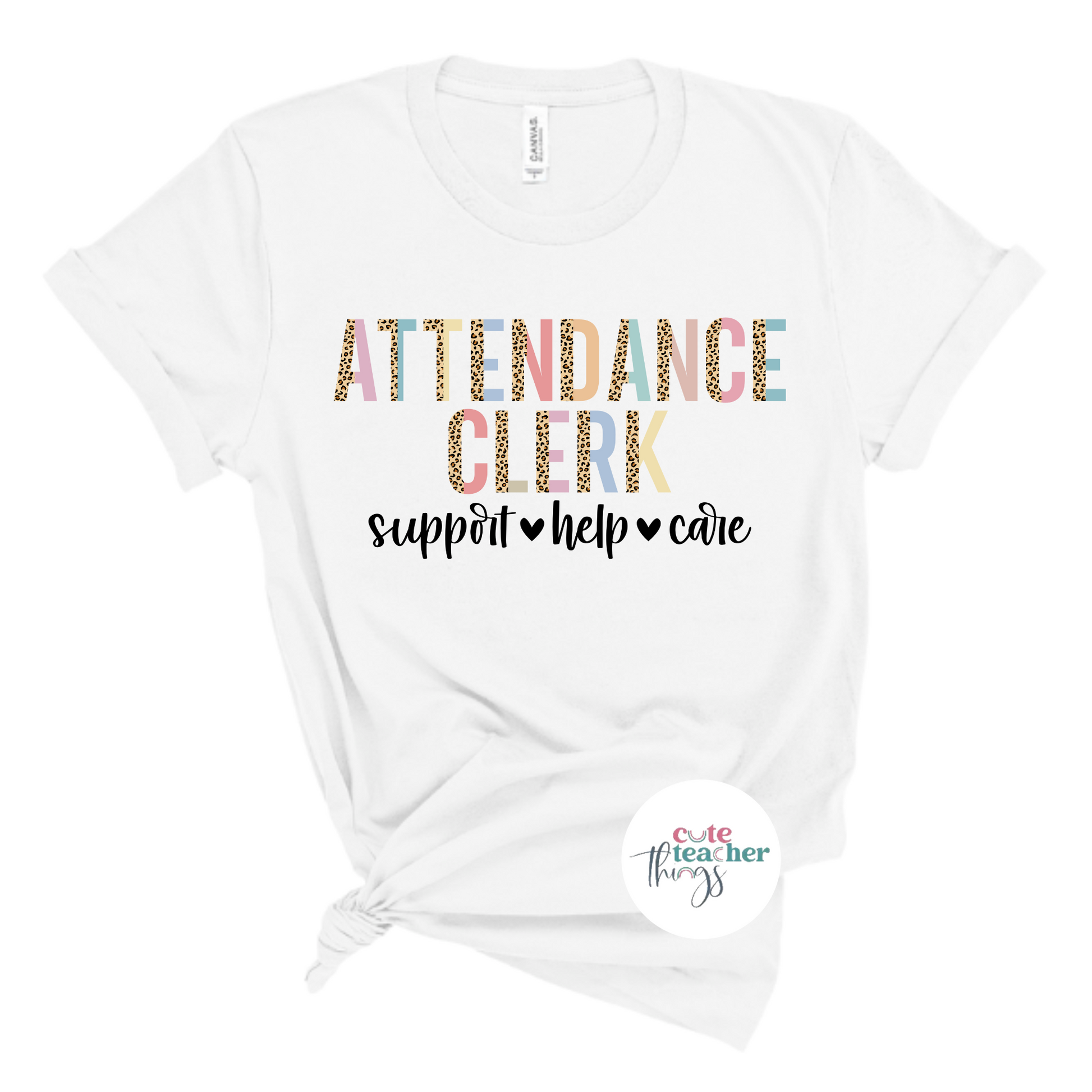 half leopard colorful print attendance clerk tee, daily affirmation shirt, trendy attendance clerk apparel