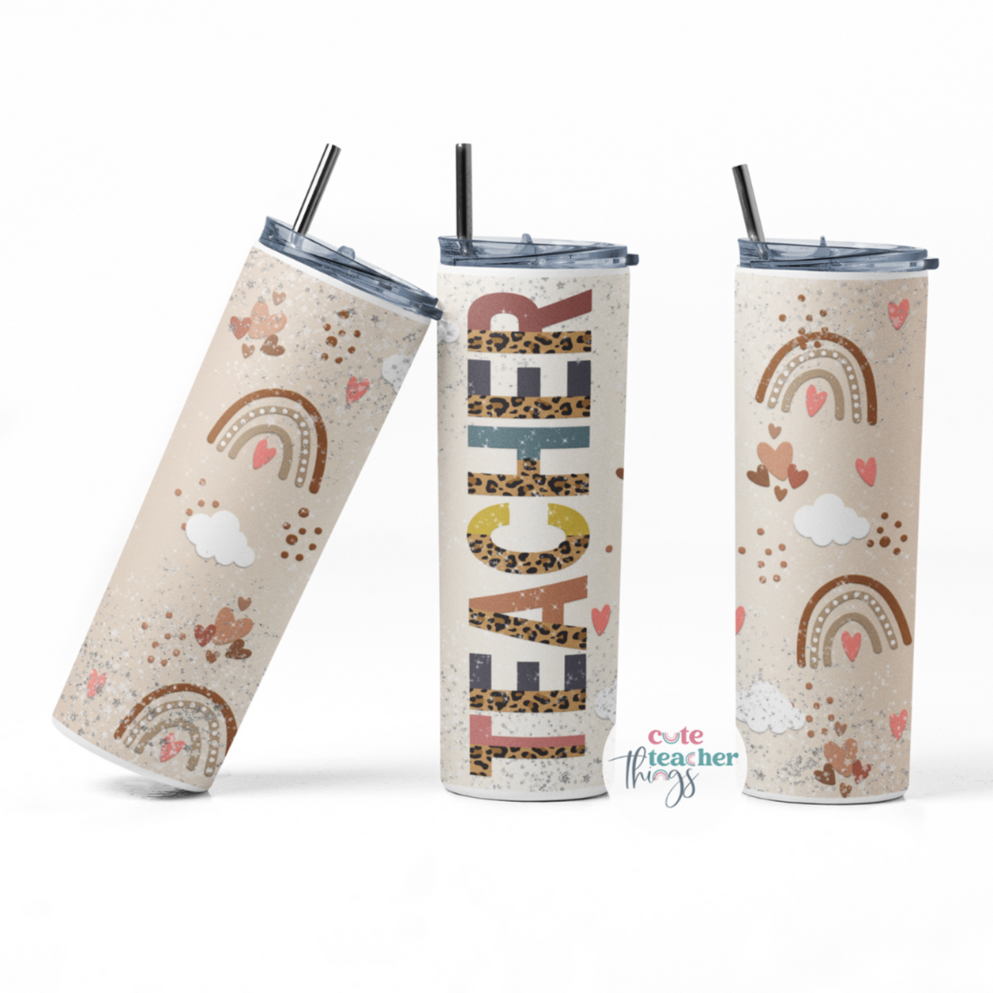 half leopard print teacher nutrition tumbler. skinny, appreciation gift
