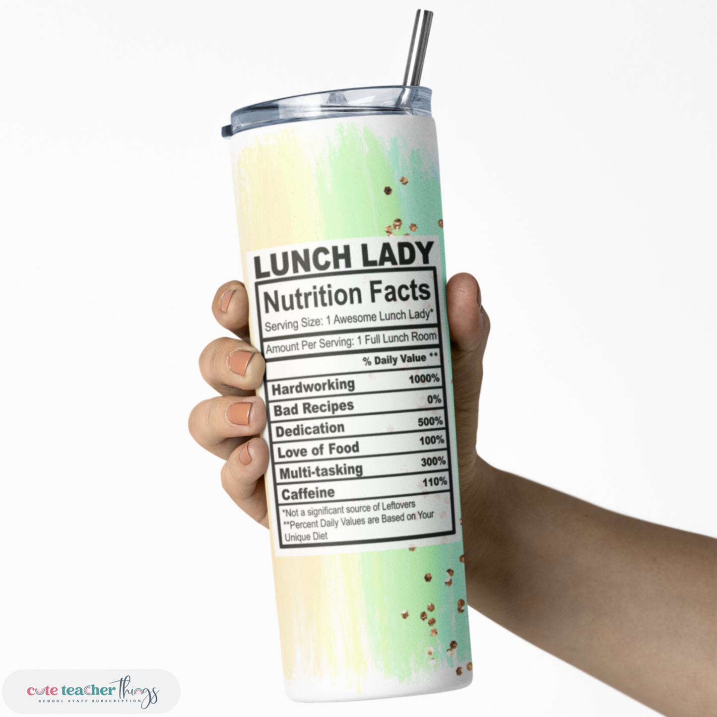 stainless steel, pastel rainbow lunch lady nutrition facts design, best gift idea, lunch lady tumbler