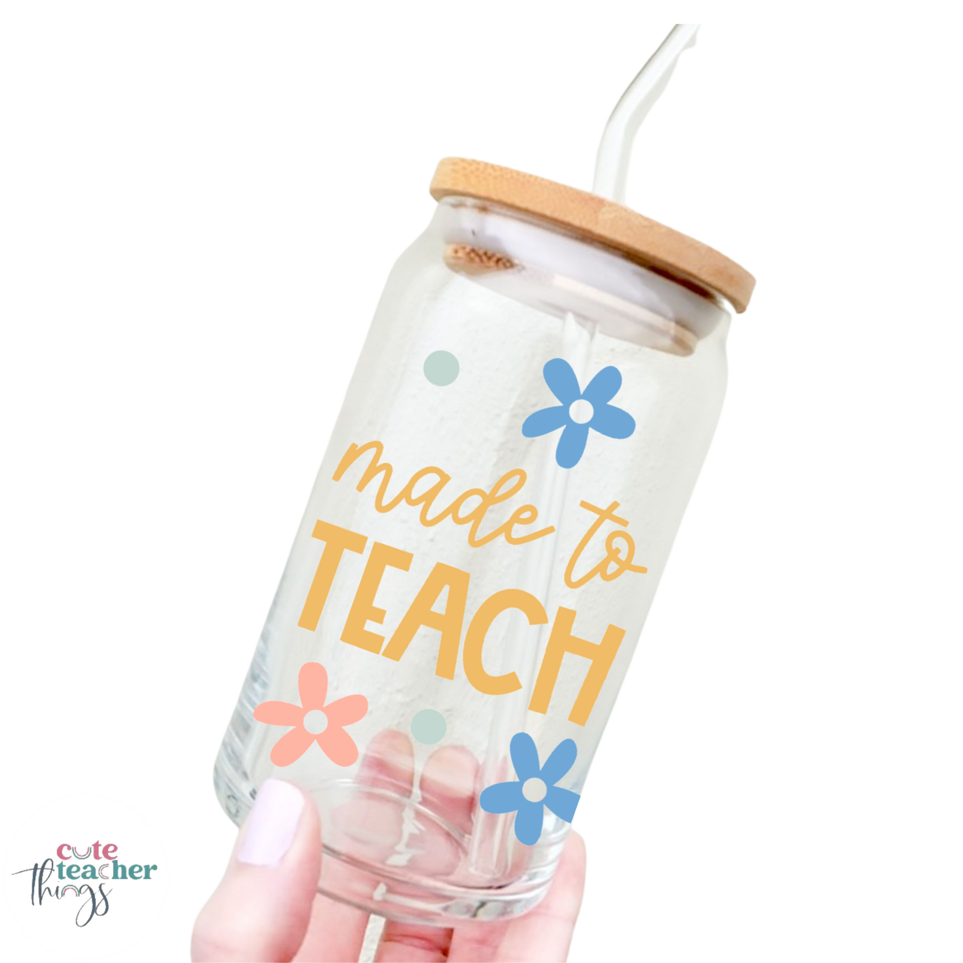 made to teach glass cup, 16 oz, reusable