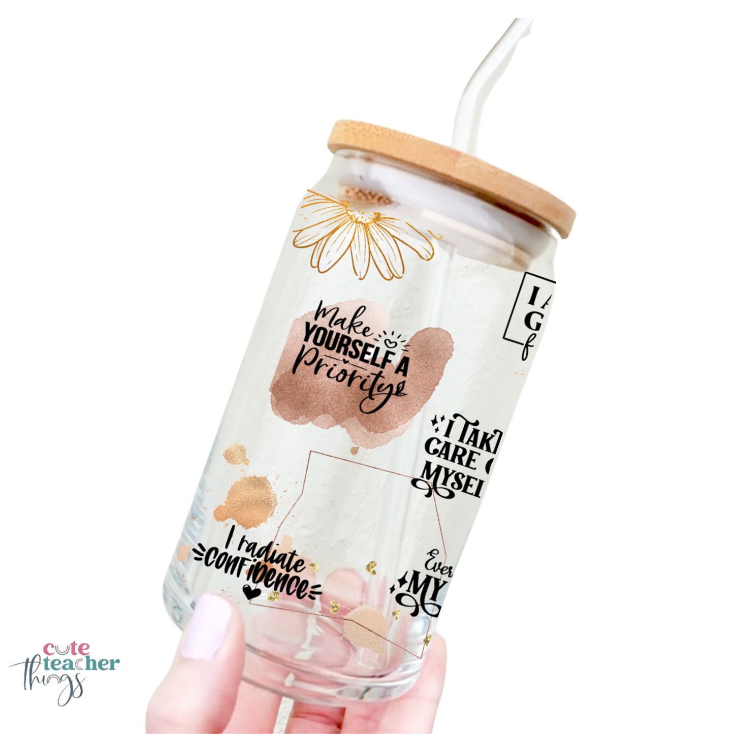 daily affirmation, teacher gift, teacher glass ware collection