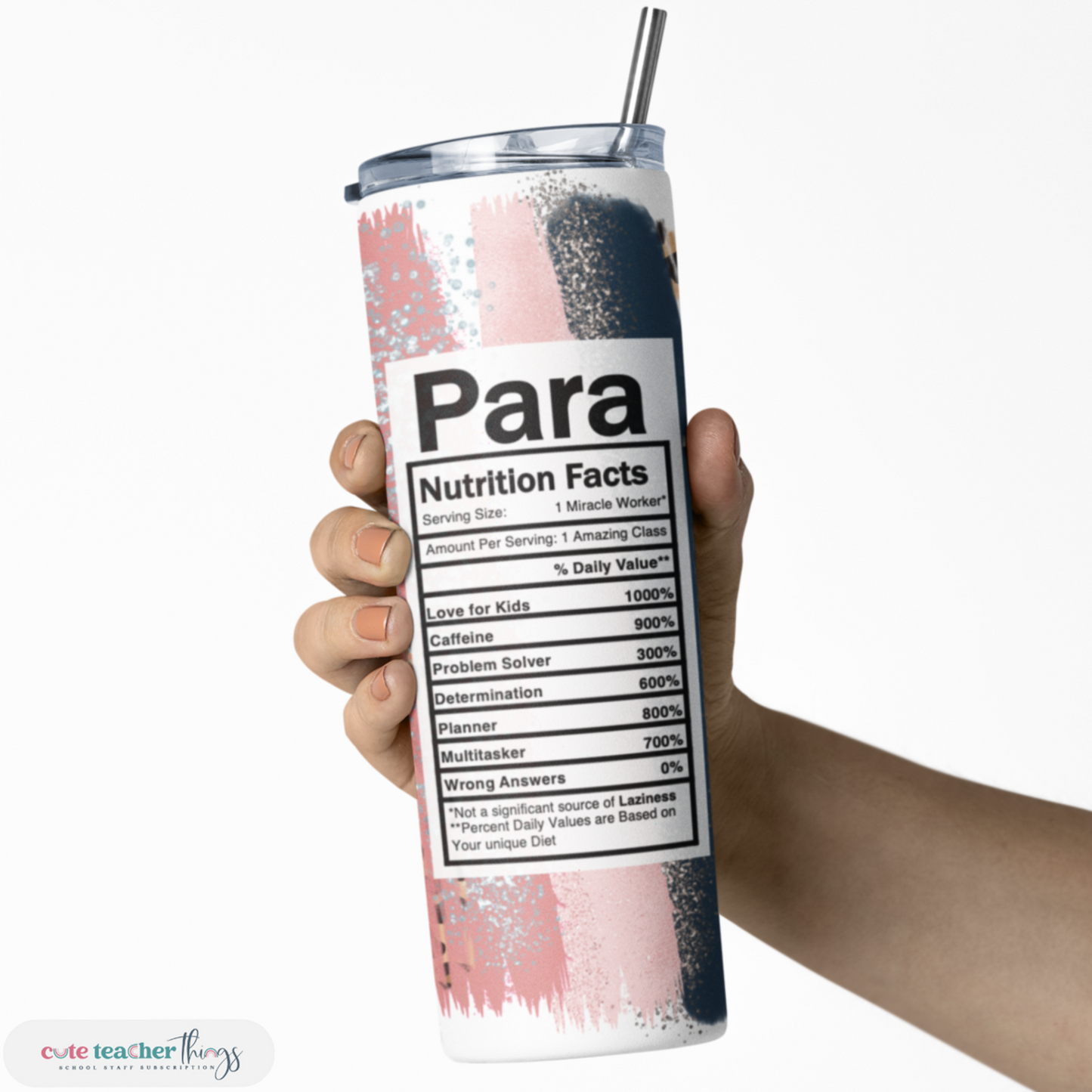 pink leopard print para nutrition facts design, with lid and straw skinny tumbler, for all occasion tumbler