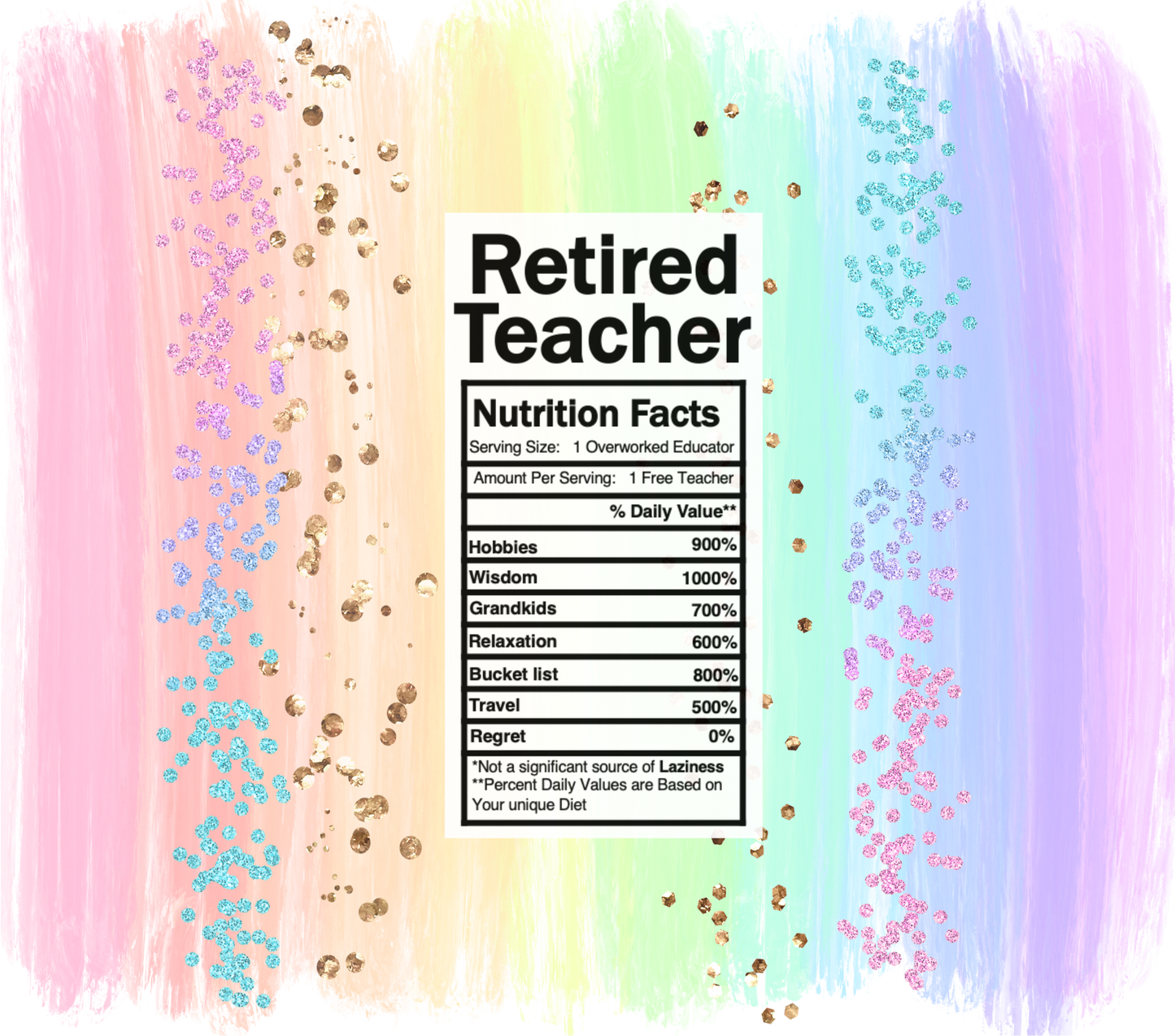 pastel rainbow retired teacher nutrition facts svg