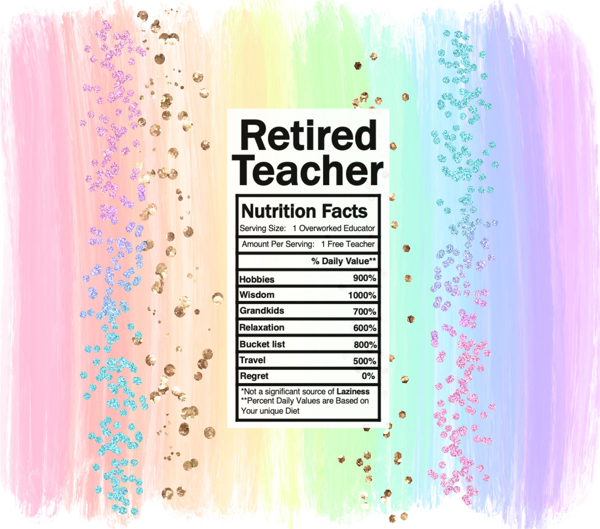 pastel rainbow retired teacher nutrition facts svg