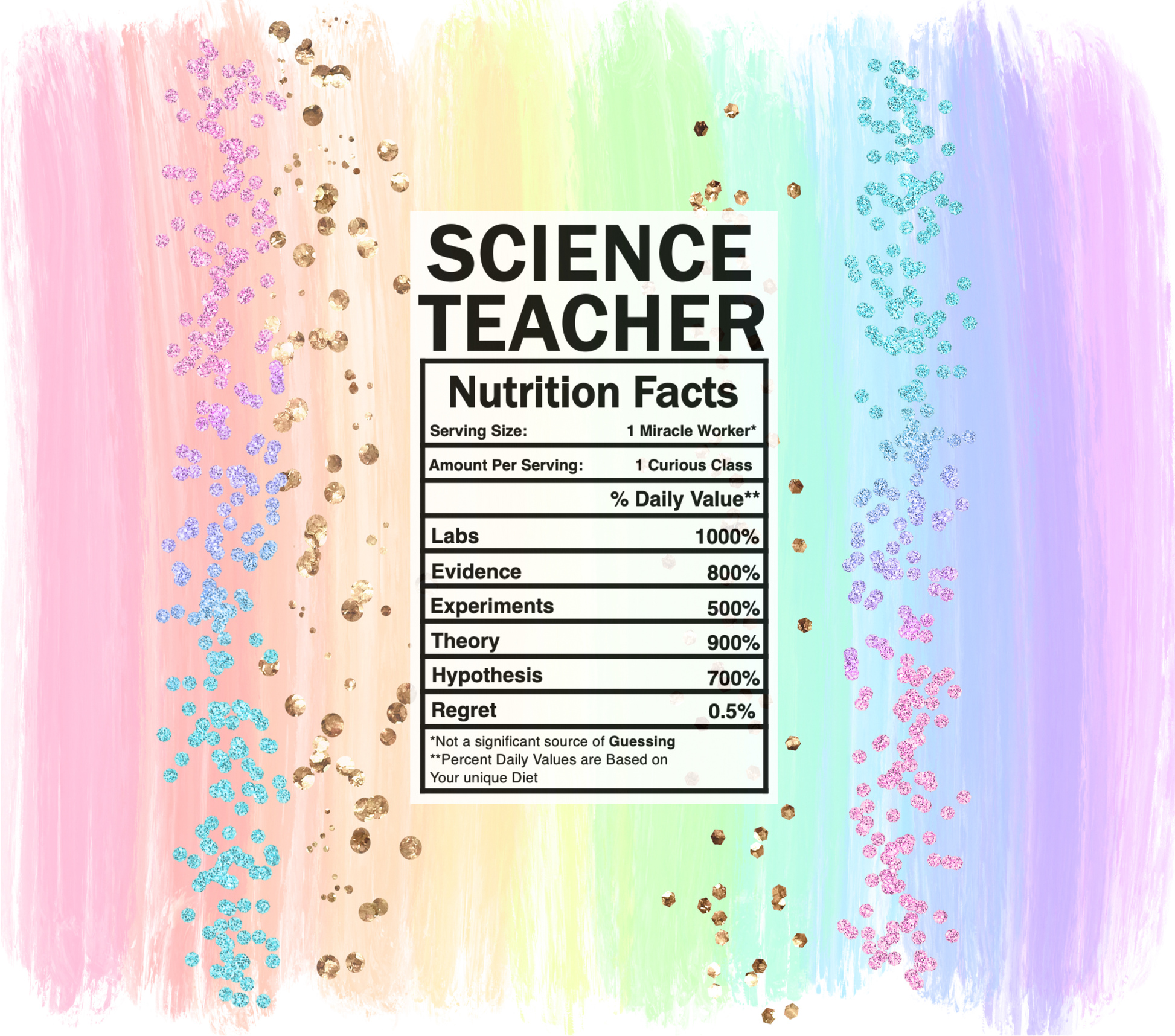 pastel rainbow science teacher nutrition facts svg
