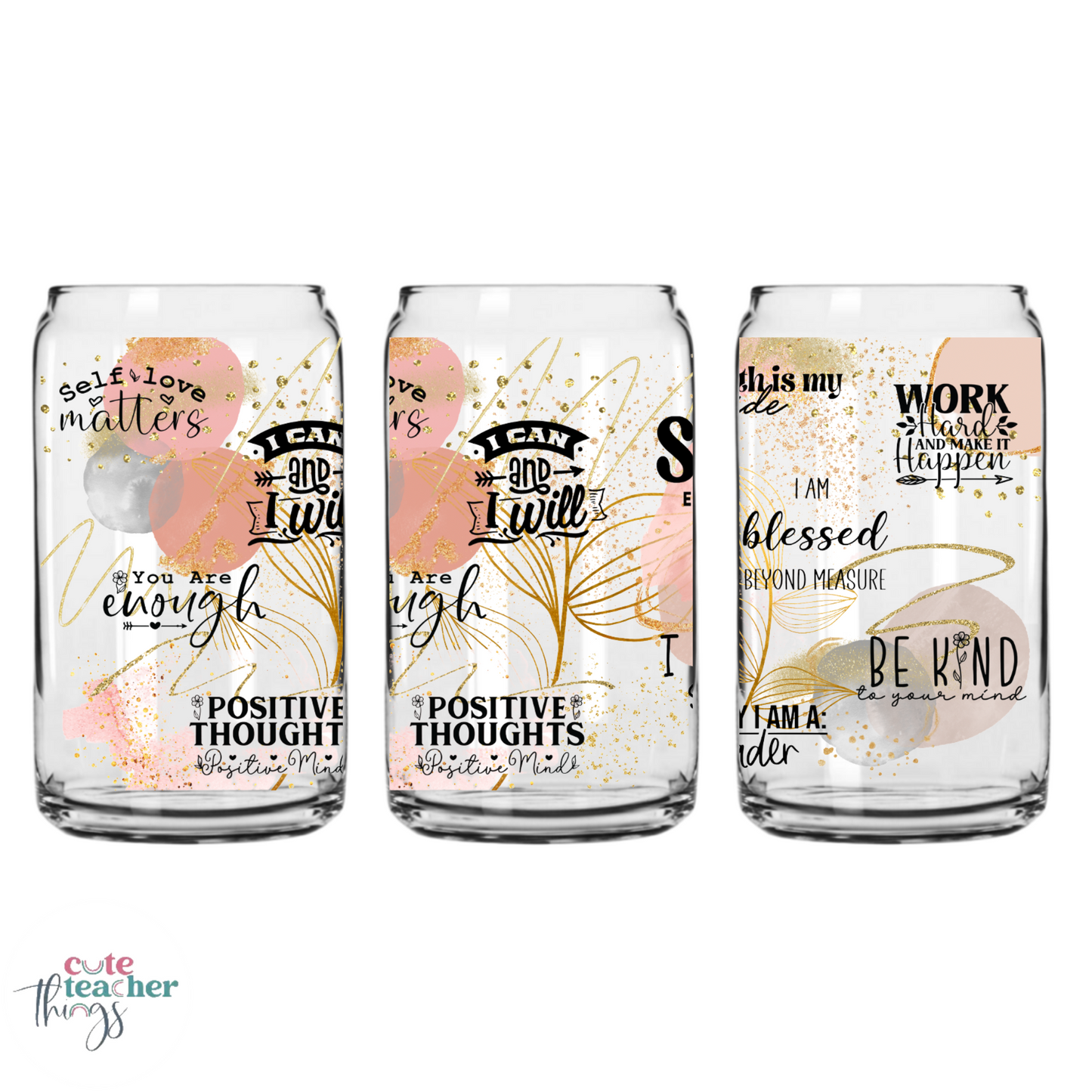 positivity glass cup, daily affirmation, inspirational teacher glass cup