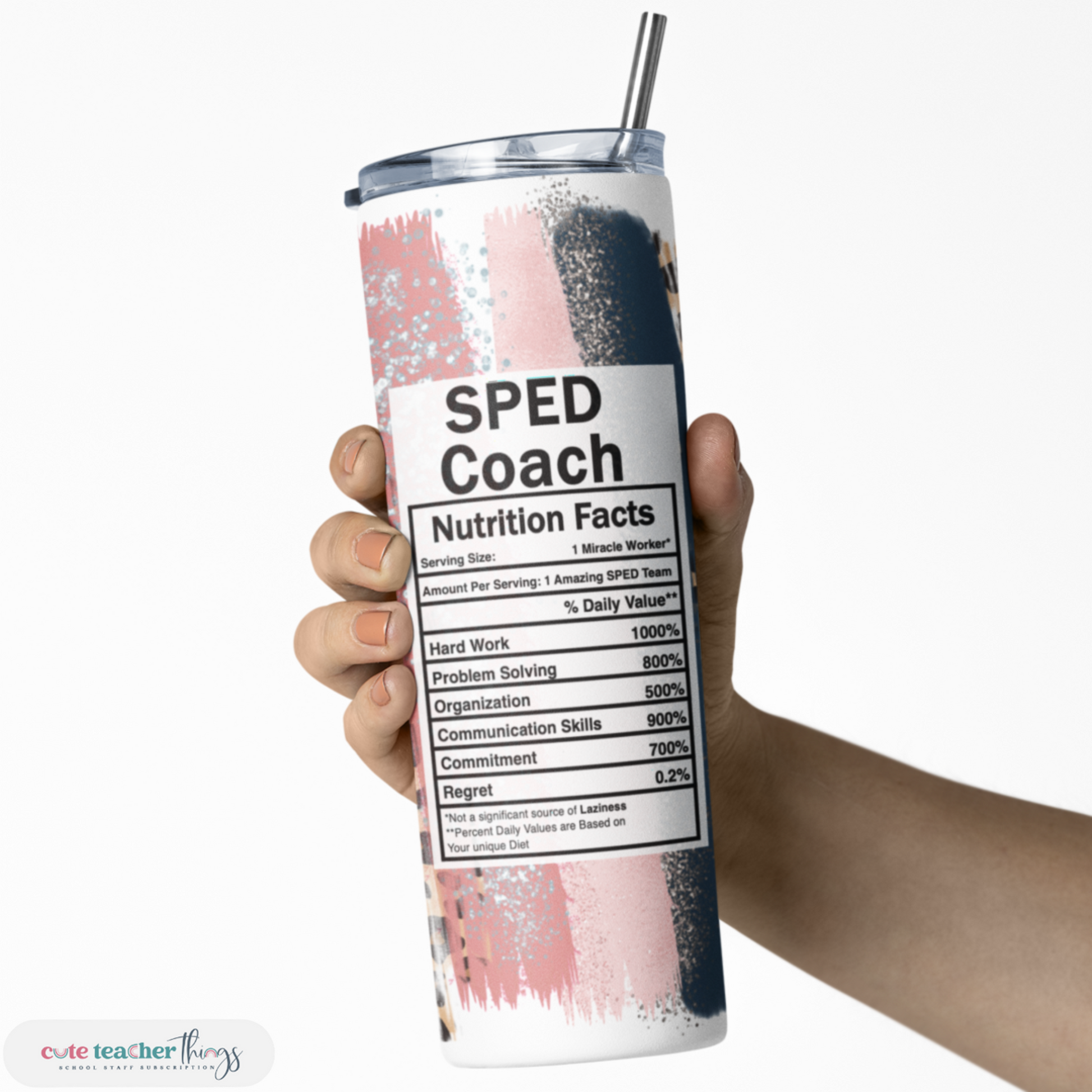 20 oz skinny tumbler with lid and straw, leopard print sped coach nutrition facts design, unique gift