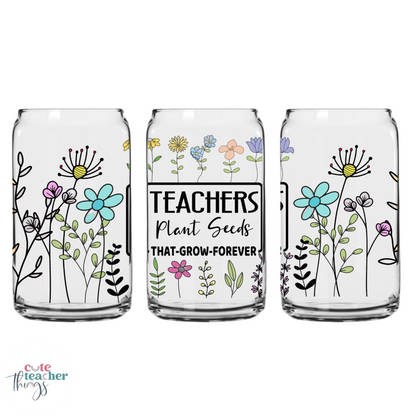 16 oz with bamboo lid and straw, teacher refreshment glass cup, coffee lover teacher