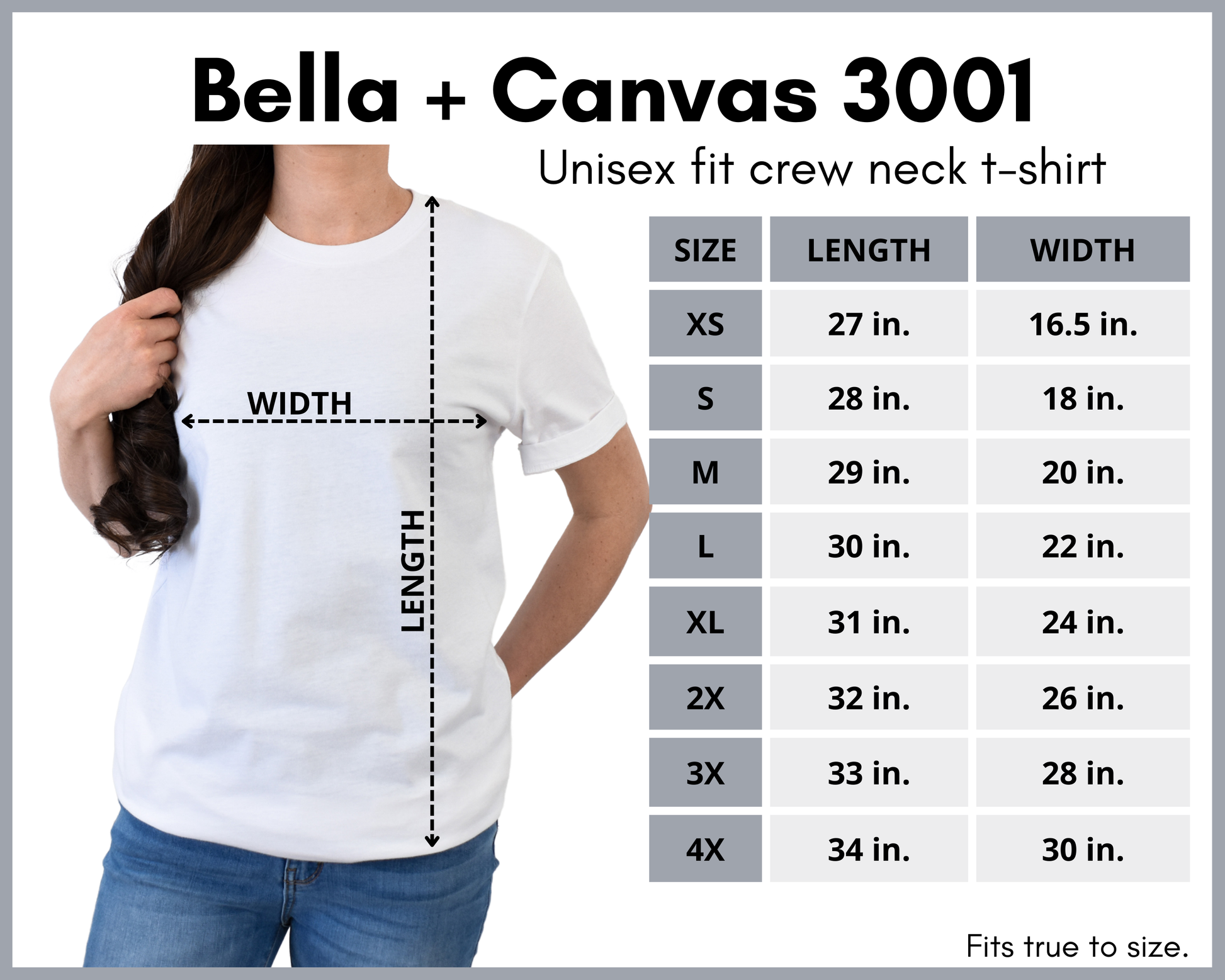 unisex t-shirt size chart